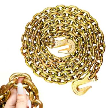 Imagem de Corrente de fichário G80 5/40.6 cm x 3 m com ganchos de garra G70, limite de carga de trabalho de 2,222 kg, corrente de amarração de aço de liga de grau 80 para caminhões, reboques, reboques