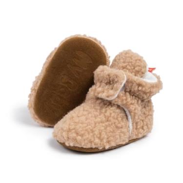Imagem de Botas aconchegantes para bebês meninos e meninas recém-nascidos botas de lã quentes de inverno sapatos antiderrapantes, B1/cáqui, 12-18 Months Toddler