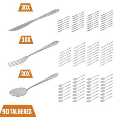 Imagem de Jogo de Talheres Com 90 Peças Garfo Colher Faca Inox Polido - QUALITY 