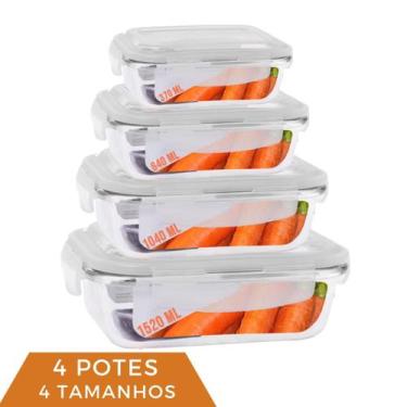 Imagem de 1 Conjunto Pote Hermetico Retangular 4Tamanhos Vidro Marmita - QUALITY