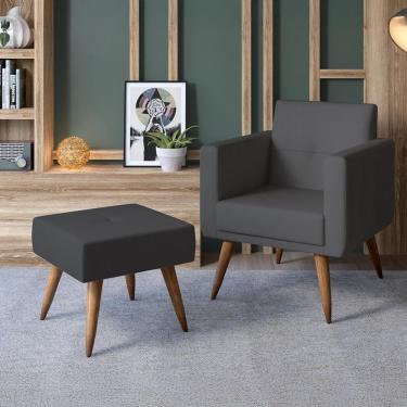 Imagem de Conjunto com 1 Poltrona e 1 Puff Pequim Cinza