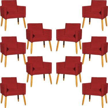 Imagem de Kit 10 Poltronas Decorativa Para Sala Nina Suede Cores Pé Palito 30cm Castanho - Bordô, Suede