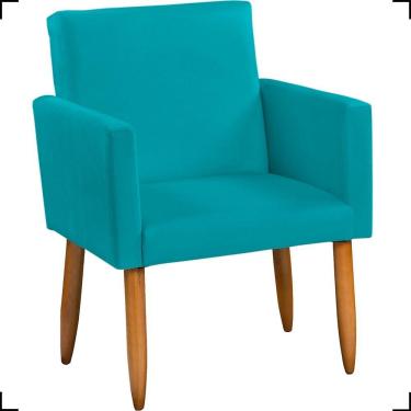 Imagem de Poltrona Decorativa Para Sala Nina Suede Cores Pé Palito Castanho - Azul-turquesa, Suede