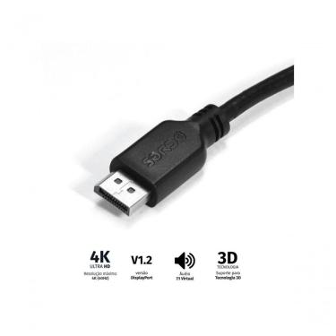 Imagem de Cabo Displayport Macho Para Displayport Macho 2 Metros V1.2 - Pdpm-2