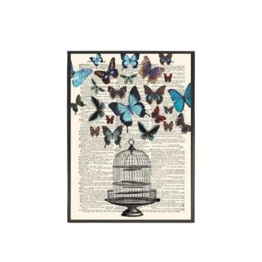 Imagem de Quadro Decorativo Gaiola Com Borboletas 33X24 C/Vidro Branca - Quadros