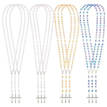 Imagem de GOMAKERER 12 conjuntos de colar de cruz de rosário, 4 cores de contas de coração, rosário, crucifixo, colares de liga de liga com sacos de organza para presente de joias do festival de batismo de
