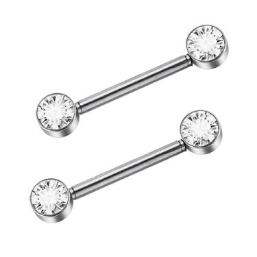 Imagem de TKWXE Anéis de mamilo de aço cirúrgico, barras prateadas sem fio, calibre 14, comprimento da barra de 16 mm