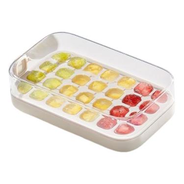 Imagem de Bandeja de cubo gelado com tampa – Bandeja de cubo gelado de silicone com tampa, moldes de gelo de grau alimentício 28 de grau alimentício, acessórios de cozinha de liberação fácil para café, cerveja