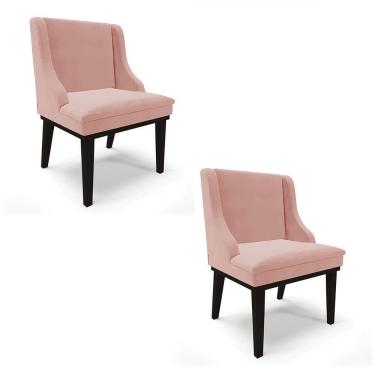 Imagem de Kit 02 Cadeiras Liz Veludo Base Fixa Madeira PretoRose