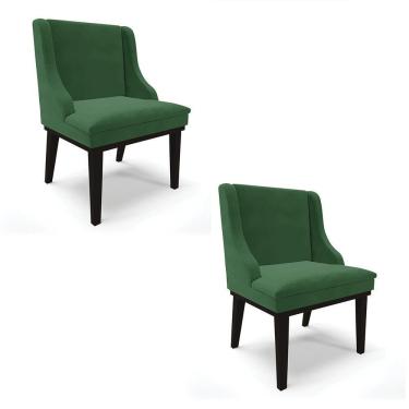 Imagem de Kit 02 Cadeiras Liz Veludo Base Fixa Madeira PretoVerde