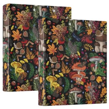 Imagem de Fichário de 3 anéis, folhas de borboleta de cogumelo, preto, 3 cm, tamanho A4, capa dura decorativa, com 2 bolsos internos, organizador para casa, escola, escritório, 2 peças