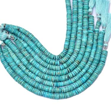 Imagem de Lady Works Fio de pedra natural Arizona Turquesa de 33 cm, contas lisas de pneu de 8 mm para fabricação de joias DIY. | Beads_01548, azul