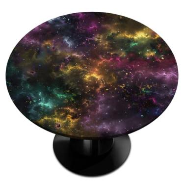 Imagem de hongjinglin Toalha de mesa redonda com borda elástica, fruta, maçã, outono, madeira, toalha de mesa redonda para decoração de cozinha de 114 a 142 cm