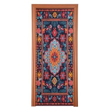 Imagem de xigua Capa de porta estilo boêmio, capa de porta de tecido de alta elasticidade lavável, faixa de fundo para decoração de festa de férias em casa, M35 x 79 pol