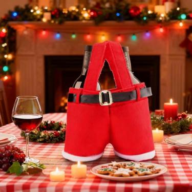 Imagem de Bolsa de presente para calças de Papai Noel, sacolas grandes de presente de Natal, pequenas para garrafas de vinho e doces, sacolas de presente pequenas não tecidas, 38 x 25 cm