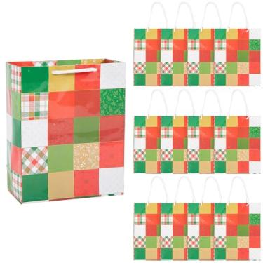 Imagem de Fun Express Sacos de presente de papel de retalhos de Natal médios de 18 cm x 23 cm - 12 peças