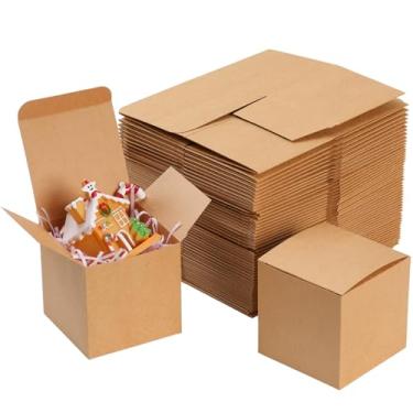 Imagem de Pacote com 100 caixas de presente em formato de pressão – Mini caixas de presente 10 x 10 x 10 com tampas e caixa de biscoito marrom para embalagem de doces e velas - Caixas de cubo de montagem fácil