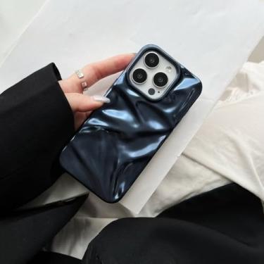 Imagem de Capa de celular luxuosa prateada com efeito 3D enrugado para iPhone 16, 15, 14, 13, 11, 12 Pro Max, fosca, roxa, com ondulações d'água, à prova de choque, azul fosco, para iPhone 15 Pro