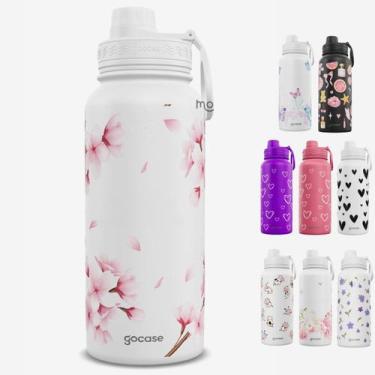 Imagem de Garrafa Térmica Gocase Fresh 950ml Estampas, Branca Floral de Cerejeir