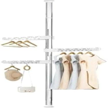 Imagem de Cabideiro vertical, roupas, acessorios, organizacao, suporte, metal, branco, duravel