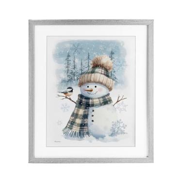 Imagem de Stupell Industries "Boneco de neve na cena de inverno", impressão emoldurada sob vidro, cinza, 13 x 16