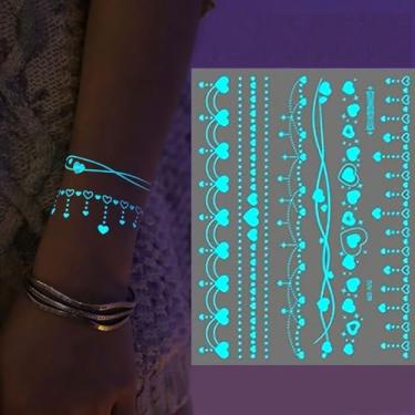 Imagem de 1 adesivo de tatuagem temporária que brilha no escuro ativado por luz negra, adesivo responsivo para pescoço e perna do braço, fácil aplicação para festas, JSN, 019