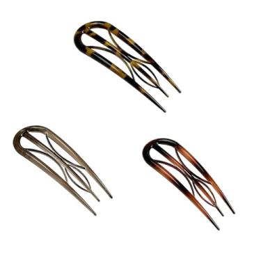Imagem de Pacote com 3 grampos de cabelo rabo de cavalo em forma de U (preto, cinza, marrom)
