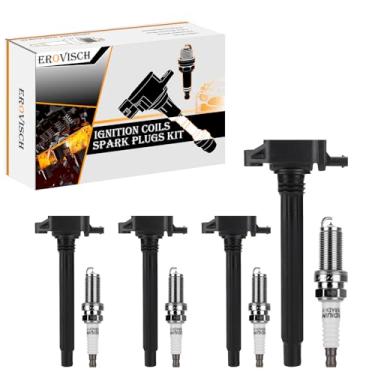 Imagem de Pacote 4 UF751 OEM Bobina de ignição e vela de ignição - Compatível com Chrysler 200 Dodge Dart Fiat 500X Jeep Cherokee Renegade Compass Ram ProMaster City - 2.4L L4 Engine - Substitui # 68242286AA