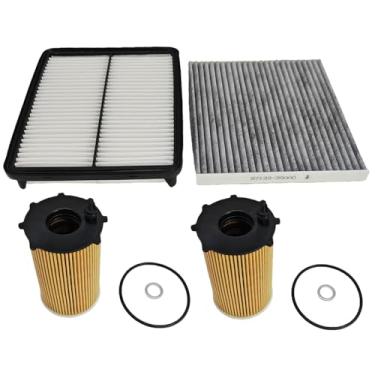 Imagem de Filtro de ar para motor e cabine e 2 pacotes de filtros de óleo adequados para Hyundai Azera 2012-2017, adequado para Kia Cadenza 2014-2016, V6 3.3L, substitui 28113-3S100 97133-3SAA0 26320-3CAA0