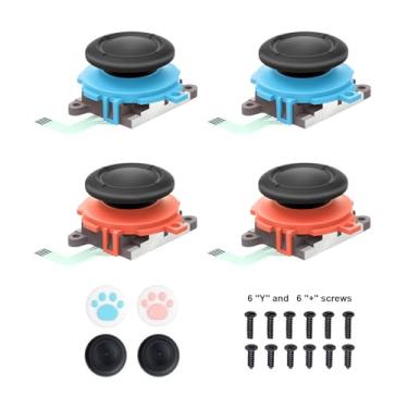 Imagem de Joycon Joystick Replacement 4 Pack for Switch 2, Replacement Joy-Stick Analog Thumb Stick for Nintendo Joycon 2 (L)/(R) Blue/Red, Left/Right Analog Joystick with Thumbstick Grips & Screws