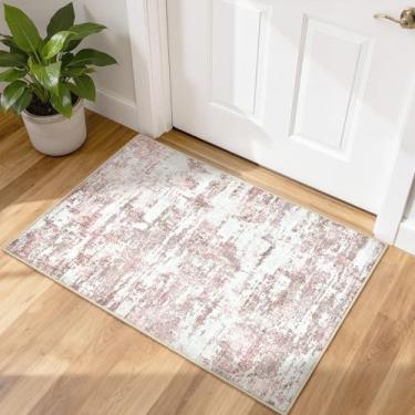 Imagem de Tapetes laváveis: 2x3 abstrato moderno macio resistente a manchas suporte antiderrapante para sala de estar entrada quarto berçário - rosa