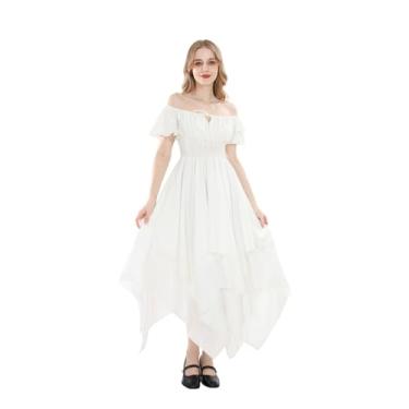 Imagem de Nuoqi Vestido renascentista branco feminino tomara que caia Ren Faire fantasia vitoriana medieval camponesa vestido de noiva, Branco #1589, XXG