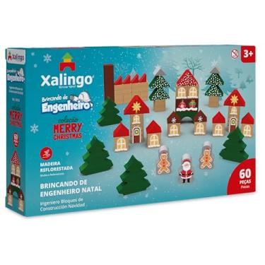 Imagem de Xalingo Blocos de Montar Brincando de Engenheiro Natal Madeira 60 Peças