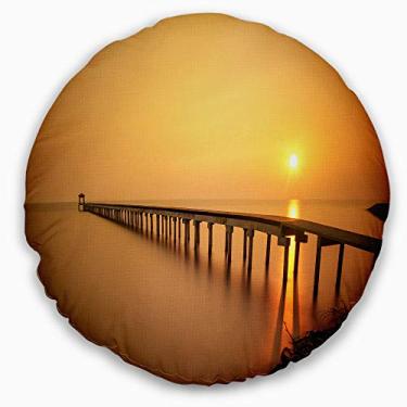 Imagem de Design de madeira velha longa até a noite cais do mar paisagem marítima redonda sala de estar, sofá, almofada de alta qualidade + capa de almofada impressa em ambos os lados 40 cm