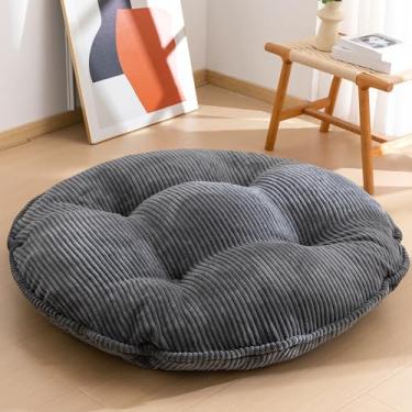 Imagem de Almofada de chão lavável de 89 cm para adultos, almofada de meditação, extra grande para sentar no chão, capa de veludo cotelê tufado removível, para sala de estar de tatami ou ioga, cinza escuro