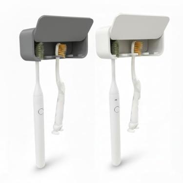 Imagem de Suporte Adesivo de Escova de Dente com Encaixe para Pasta de Dente Parede Banheiro Organizador Anti Derrapante (KIT2SUPOCINZABRANCO)