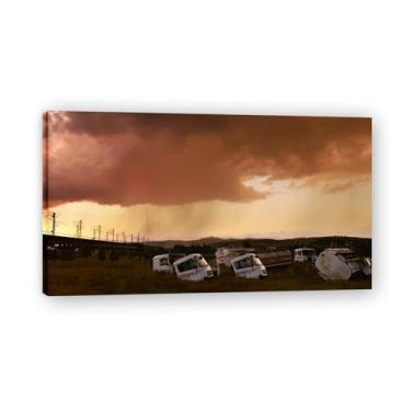 Imagem de Área de armazenamento abandonada, foto real, cidade, mar, neve, vale, pastagem, rio, pôr do sol, nascer do sol, impressão em tela, decoração de parede 69,8 x 126 cm emoldurada