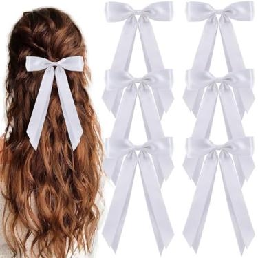 Imagem de hisial 6 peças de grampos de cabelo para cabelo com fita de cetim sedoso jacaré presilhas de cabelo francês suportes de rabo de cavalo acessórios fofos para mulheres meninas (branco)