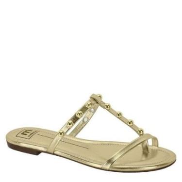 Imagem de Sandália Feminina Rasteira Pedraria Estilo Moleca 5429.451 - Dourado Metalizado - 35-Feminino