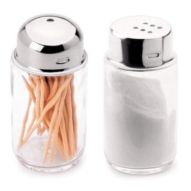 Imagem de Conjunto Paliteiro Saleiro De Vidro 100g Tampa Inox Mesa Porta Sal Pal