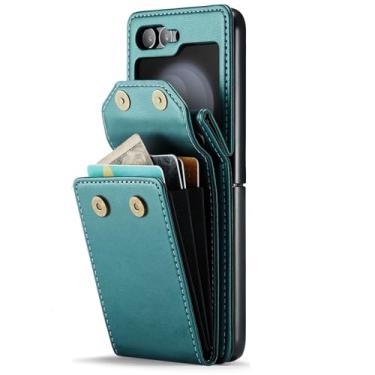 Imagem de Capa para Samsung Galaxy Z Flip 6/Z Flip 7, capa com design de alça de pulso, capa de couro com compartimento para cartão com bloqueio de RFID