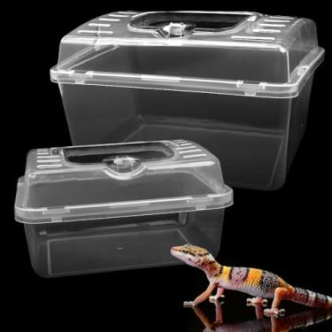 Imagem de Pacote com 2 caixas transparentes portáteis de terrário para répteis de insetos com alça estojo de viagem transparente para aranha caracol tartaruga caranguejo eremita lagartixa insetos pequenos