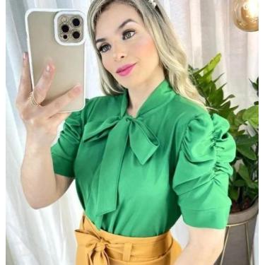 Imagem de Blusa Feminina Social Manga Curta Bufante com Lacinho - G-Store, GG, V