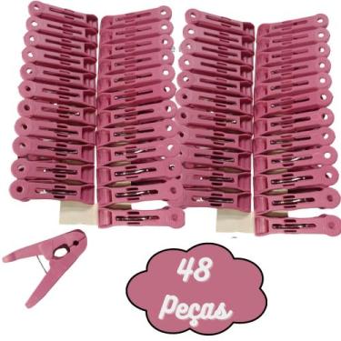 Imagem de Prendedor de Roupa 48 Peças Plástico Resistente Pregador Varal Rosa - 