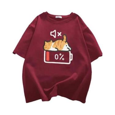 Imagem de Camiseta Solta De Verão Com Estampa De Gato Retro, Manga Curta E Decot