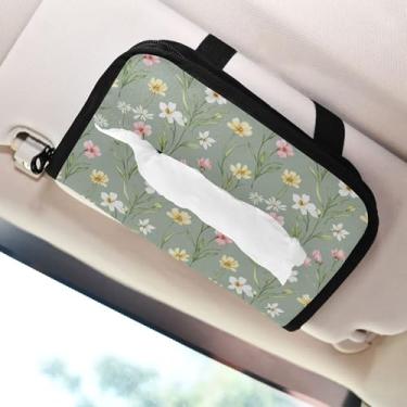 Imagem de SEHANY Porta-lenços de papel de carro floral fofo colorido, caixa de lenços para carro, viseira solar, porta-guardanapos retangular, dispensador de máscara de carro, caixa de lenços para veículos