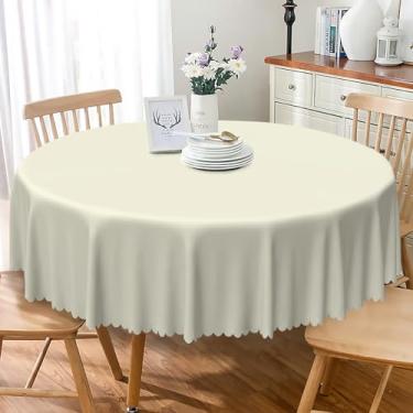 Imagem de Laeacco Toalha de mesa redonda bege de 122 cm de cor sólida, lavável, impermeável, sem vincos, para cozinha, jantar, piquenique, aniversário, recepção de casamento, banquete, decoração de festa