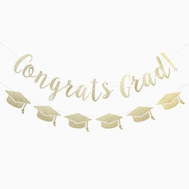 Imagem de Faixa dourada com glitter graduação 2026 - decoração de festa de formatura 2026, faixa classe de 2026, boné e ano para decoração de festa, casa aberta, placa sênior (dourado)