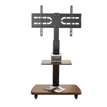Imagem de 5sssallefaa Suporte universal de TV para quarto, suporte de TV móvel para TVs de 32 a 80 polegadas, carrinho de TV ajustável em altura com prateleira de mídia, base de madeira e rodas, suporta