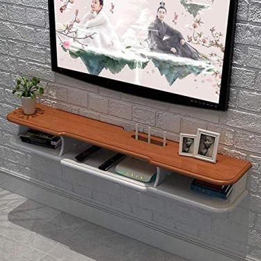 Imagem de Rack de panela armário de TV montado na parede conjunto de prateleira flutuante caixa superior roteador leitor de DVD prateleira de armazenamento suporte de TV prateleira de exibição branco 120 cm